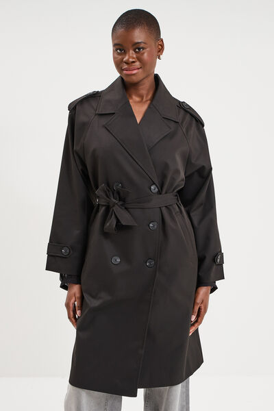 Trench long ceintur&eacute; noir femme