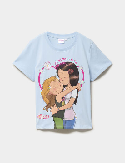 T-shirt col rond coton Les Sisters bleu ciel fille