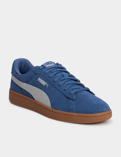 Tennis basses à lacets cuir Puma Smash bleu pétrole homme