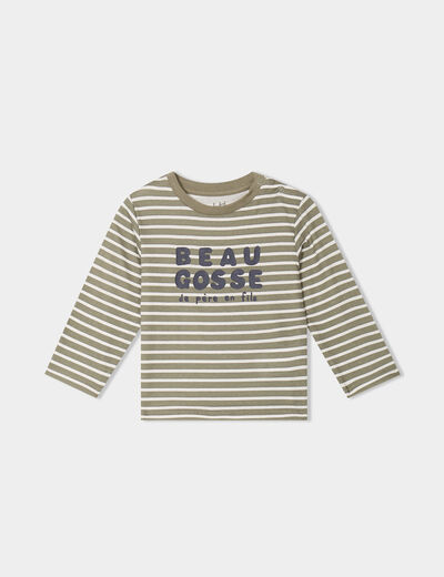 T-shirt manches longues col rond coton vert kaki bébé garçon