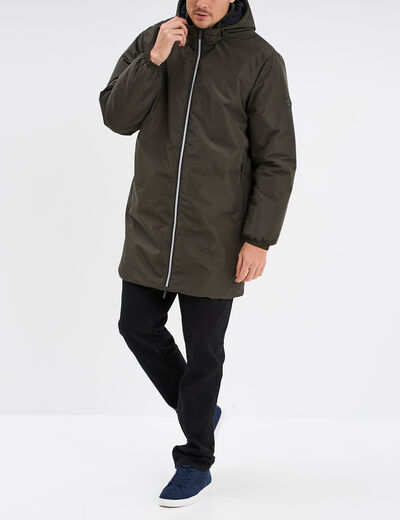 Parka déperlante doublée à capuche vert kaki homme