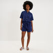 Chemise manches courtes lin m&eacute;lang&eacute; bleu fonc&eacute; femme