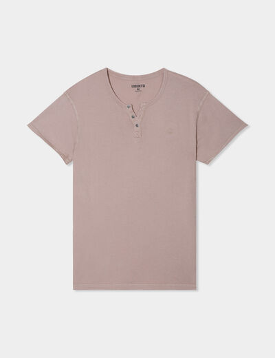 T-shirt col tunisien manches courtes marron homme