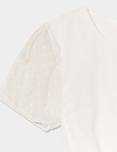 Robe plumetis ceinture satin ivoire fille