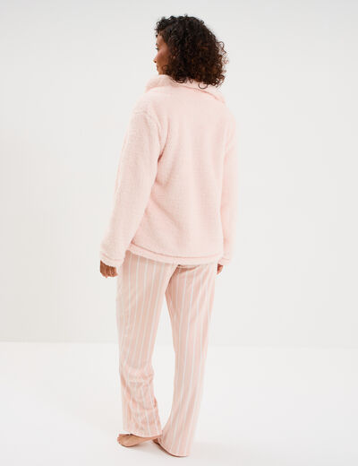 Ensemble pyjama 3 pi&egrave;ces effet polaire rose nude femme