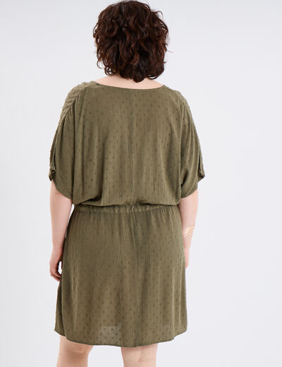 Robe plumetis cordon taille vert kaki femme grande taille