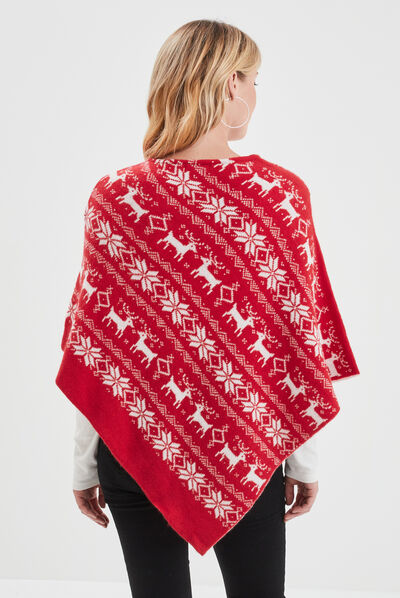 Poncho asymétrique rouge foncé femme