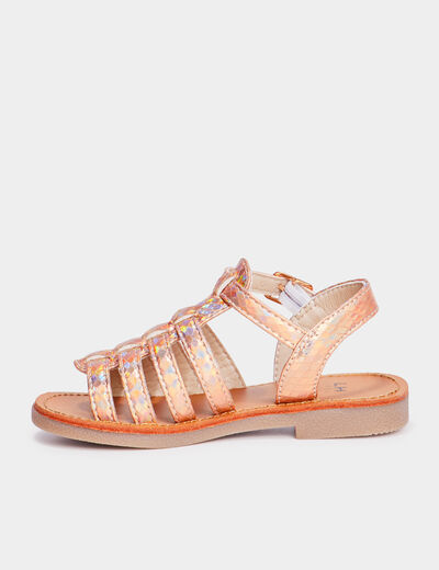 Sandales brides irisées aspect croco couleur argent fille
