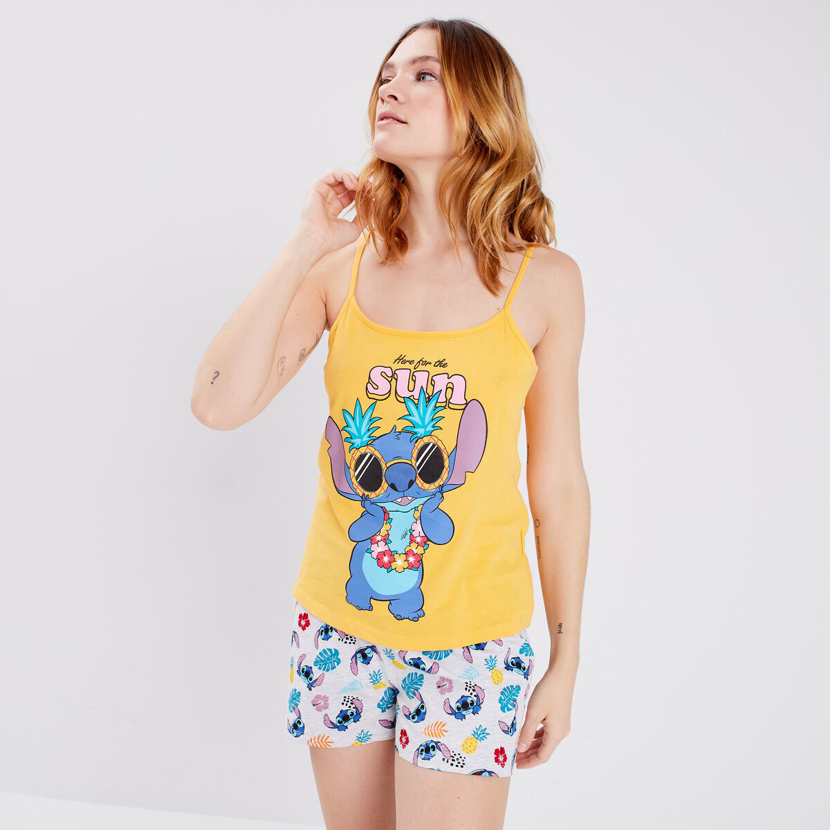 Ensemble pyjama 2 pièces Lilo et Stitch jaune moutarde femme