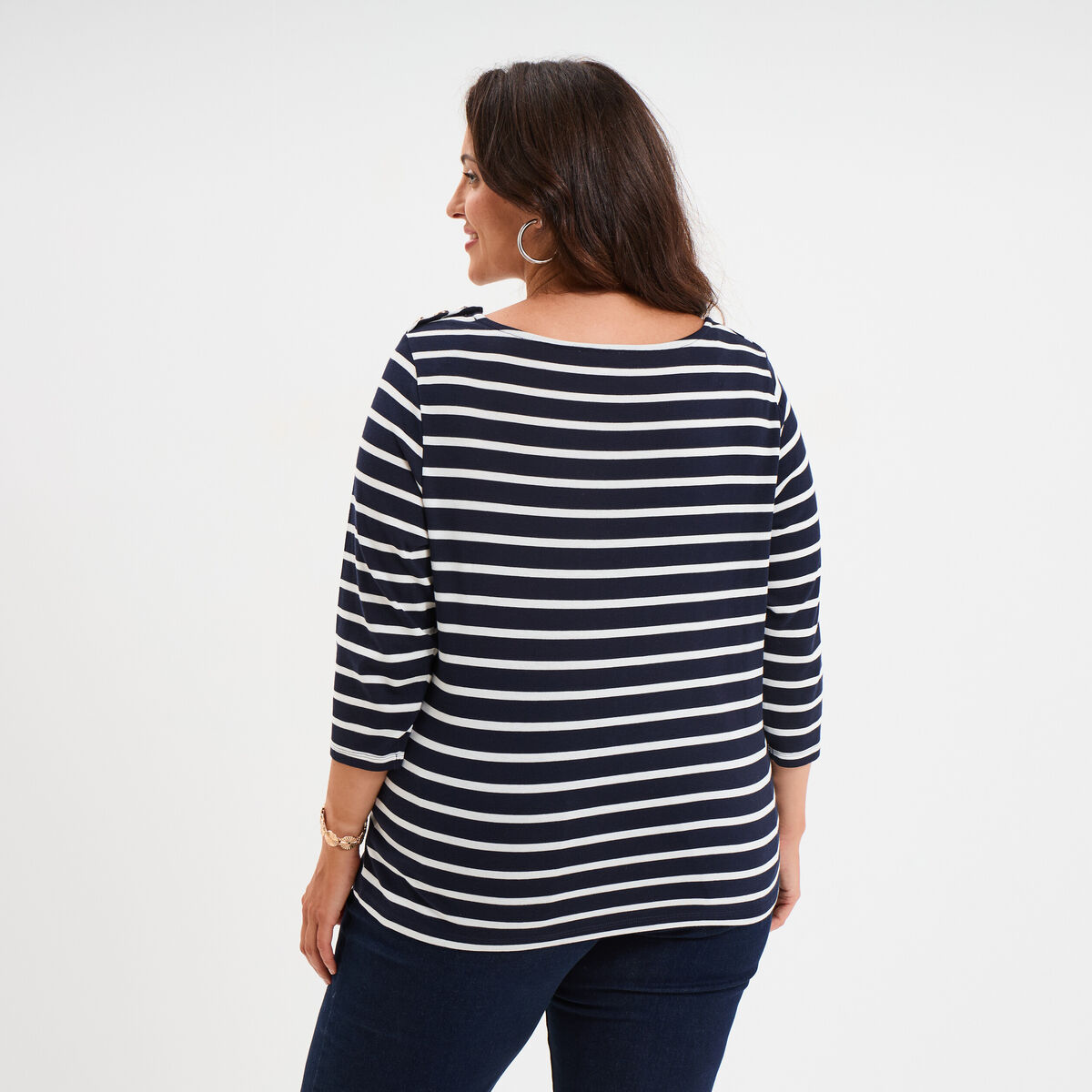 T-shirt col rond manches 3/4 coton noir femme grande taille
