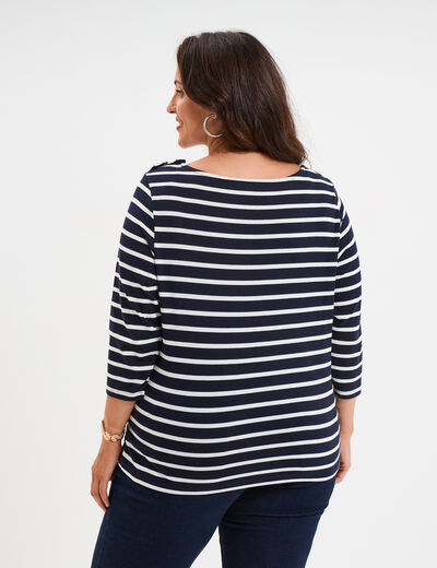 T-shirt col rond manches 3/4 coton noir femme grande taille