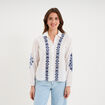 Blouse brod&eacute;e manches longues coton ecru femme
