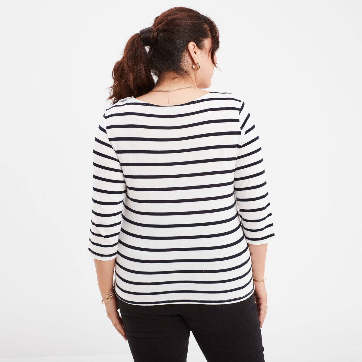 T-shirt col rond manches 3/4 coton ecru femme grande taille