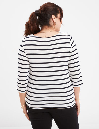 T-shirt col rond manches 3/4 coton ecru femme grande taille