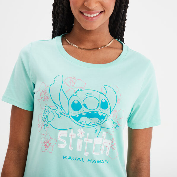 t shirt col rond manches courtes stitch vert turquoise femme T-shirt col rond manches courtes Stitch vert turquoise femme