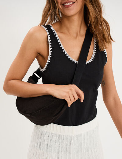 Sac banane effet velours c&ocirc;tel&eacute; noir femme