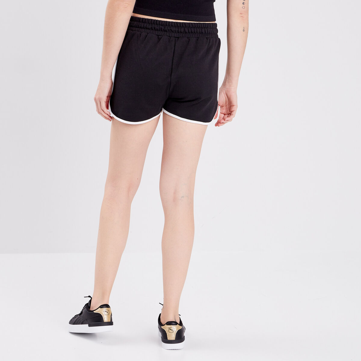 Short de jogging droit taille &eacute;lastiqu&eacute;e noir femme