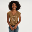 T-shirt coton col en V manches courtes beige femme