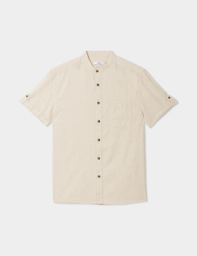 Chemise col mao lin mélangé gris clair homme