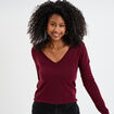Pull col en V manches longues bordeaux femme