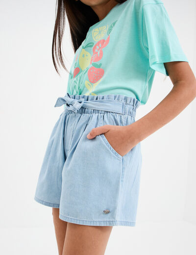Short en jean avec ceinture noeud taille denim triple stone fille
