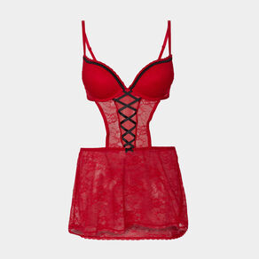 Combinette avec laçage en dentelle rouge femme