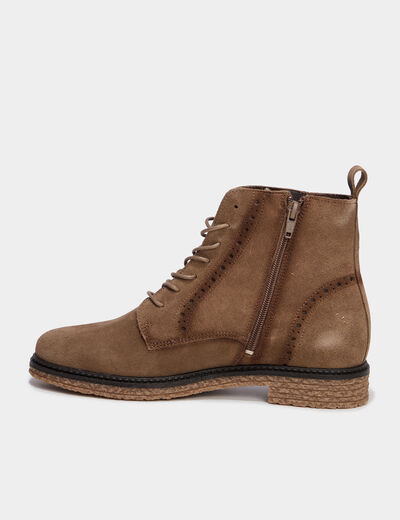 Boots zipp&eacute;es &agrave; lacets en cuir marron femme