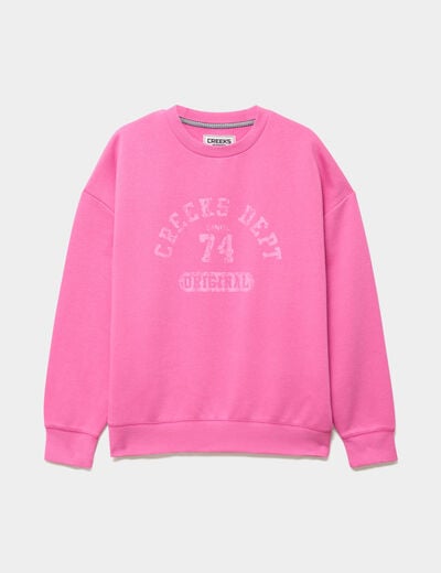 Sweat col rond manches longues rose fushia femme