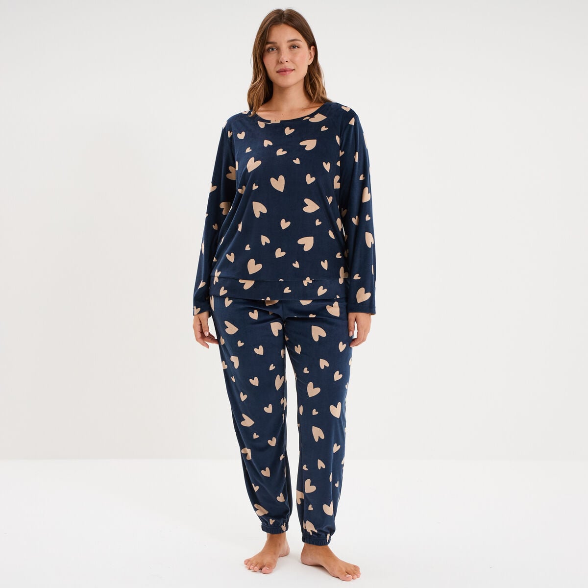 Ensemble velours pyjama t-shirt pantalon bleu gris femme grande taille