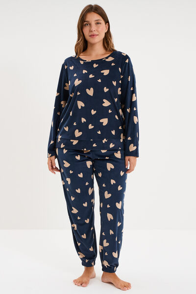 Ensemble velours pyjama t-shirt pantalon bleu gris femme grande taille
