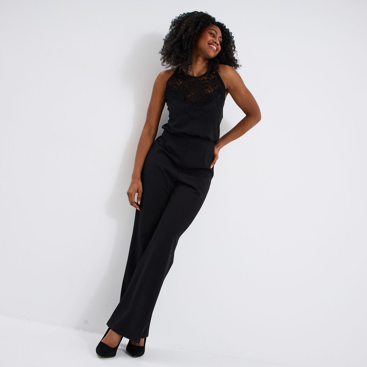 Combinaison pantalon avec dentelle noir femme