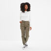 Pantalon cargo taille haute ajustable vert kaki femme
