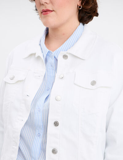 Veste courte en jean boutonn&eacute;e denim blanc femme grande taille