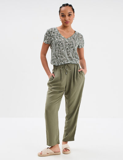 Pantalon fluide coupe cigarette vert kaki femme
