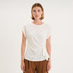 Top broderie anglaise nou&eacute; &agrave; la taille blanc femme