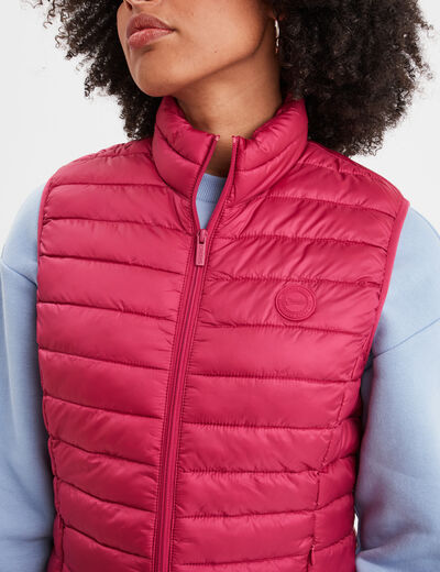 Doudoune légère droite sans manches rose framboise femme