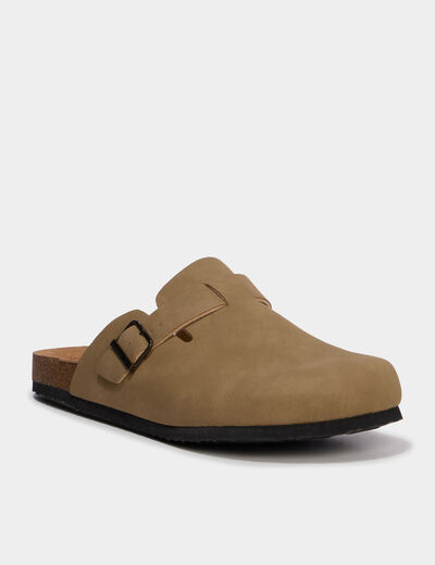 Mules plates marron cognac homme