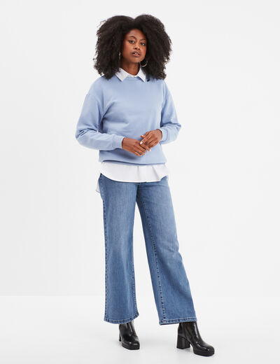 Sweat col rond manches longues bleu clair femme