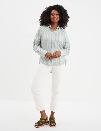 Chemise droite manches longues vert kaki femme