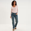 T-shirt manches longues col en V coton rose clair femme