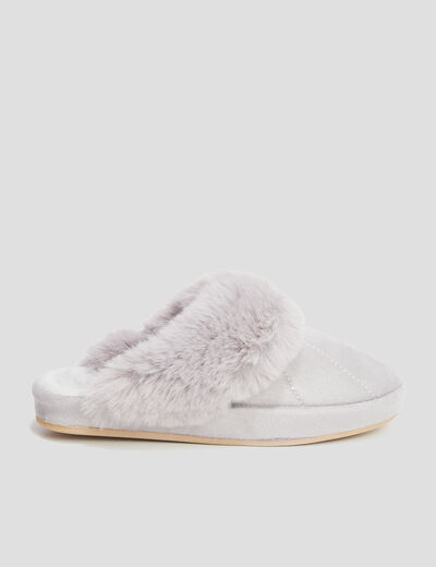 Chaussons mules col en fausse fourrure mauve femme