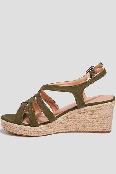 Sandales compensées vert kaki femme