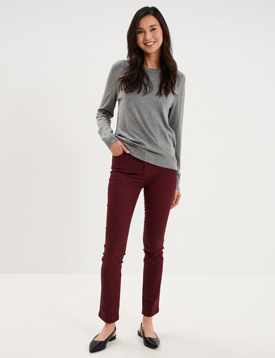 Pull col rond manches longues gris femme
