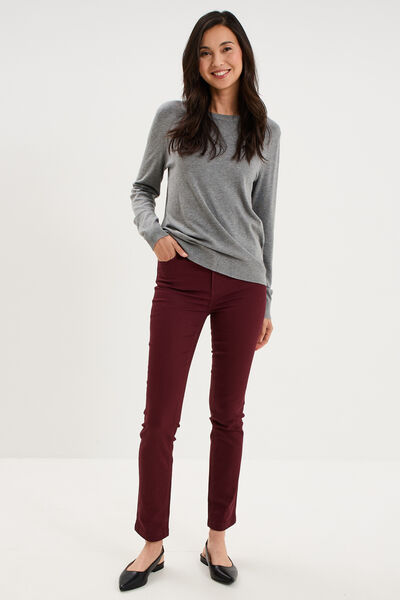 Pull col rond manches longues gris femme