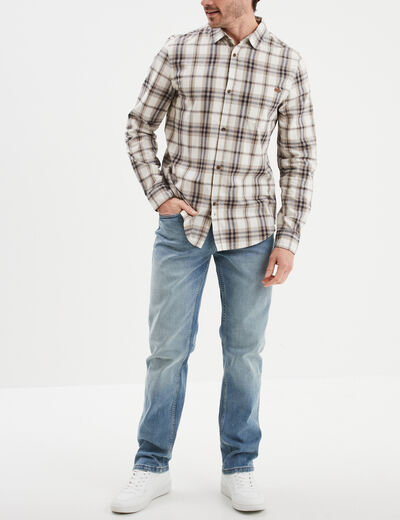 Chemise droite manches retroussées beige homme