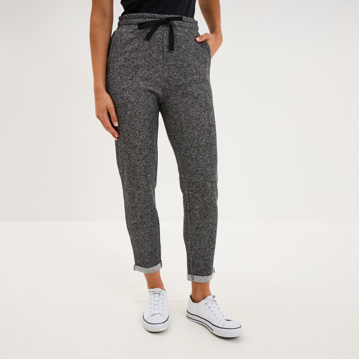 Pantalon jogging taille haute gris femme