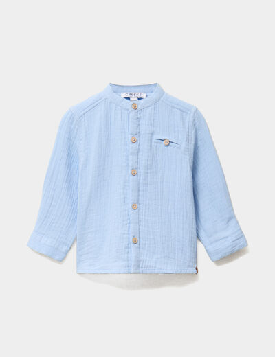 Chemise col mao en gaze de coton bleu pastel b&eacute;b&eacute; gar&ccedil;on