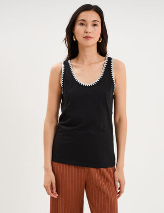 D&eacute;bardeur cintr&eacute; avec broderie coton noir femme