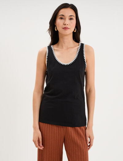 D&eacute;bardeur cintr&eacute; avec broderie coton noir femme