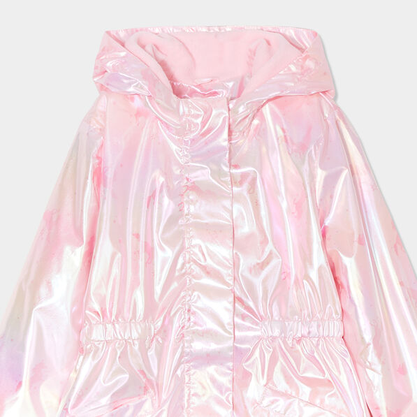Parka longue irisée à capuche rose fille